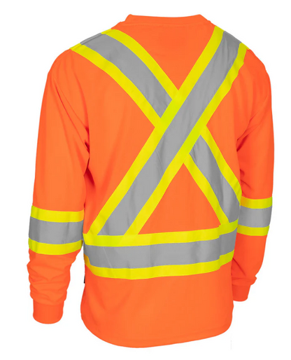 Forcefield Hi Vis Crew Neck Long Sleeve Safety Tee with Chest Pocket 022-CBECSALY
