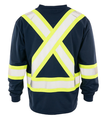 Forcefield Hi Vis V-Neck Long Sleeve Safety Tee with Chest Pocket 022-BEPCSA