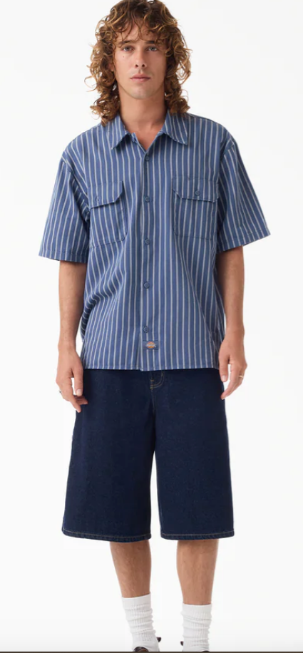 Dickies Worn In Striped Work Shirt