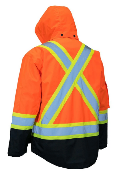 Forcefield Hi Vis Winter Safety Parka with Removable Down Insulated Nylon Puffer Jacket 024-EN705RD