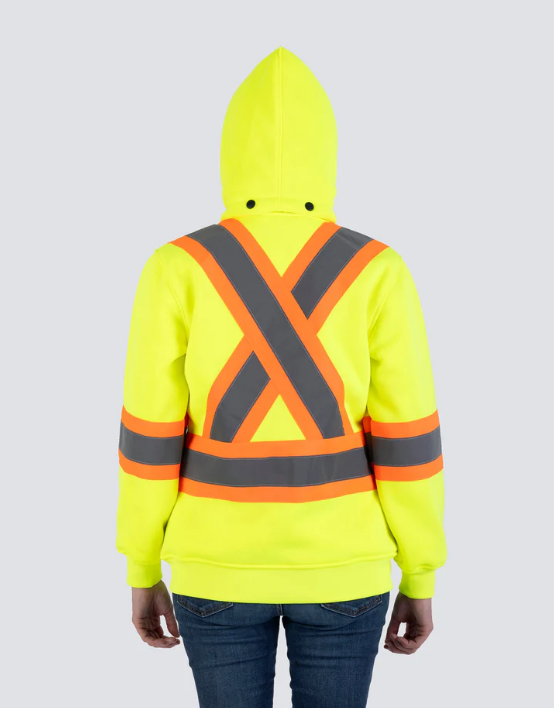 Forcefield Women's Hi Vis Lime Safety Hoodie with Detachable Hood 024-WP844LY