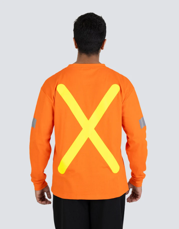 Forcefield Retro Safety Cotton Long Sleeve Tee With Reflective Arm Striping 022-RTROL