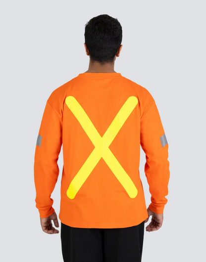 Forcefield Retro Safety Cotton Long Sleeve Tee With Reflective Arm Striping 022-RTROL