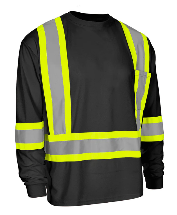 Forcefield Hi Vis Bamboo Fabric Crew Neck Long Sleeve Safety Tee with Chest Pocket 022-BBCSA