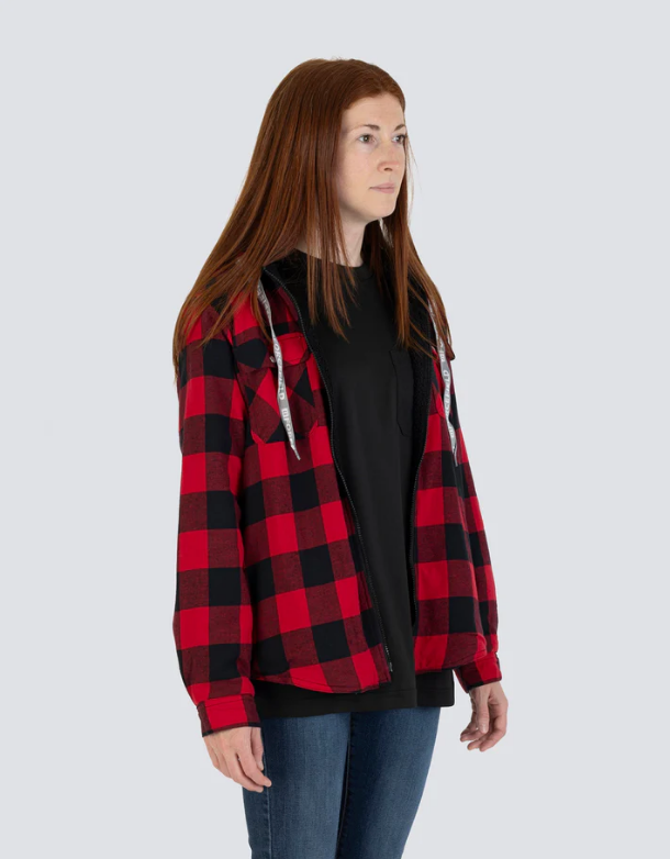 Forcefield Women's Hooded Sherpa-Lined Buffalo Plaid Flannel Shirt jacket 024-WLC38QHSZ
