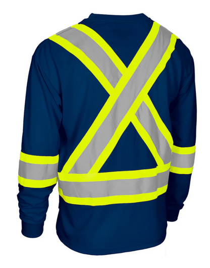 Forcefield Hi Vis Bamboo Fabric Crew Neck Long Sleeve Safety Tee with Chest Pocket 022-BBCSA