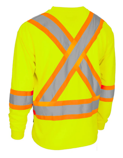 Forcefield Hi Vis Crew Neck Long Sleeve Safety Tee with Chest Pocket 022-CBECSALY