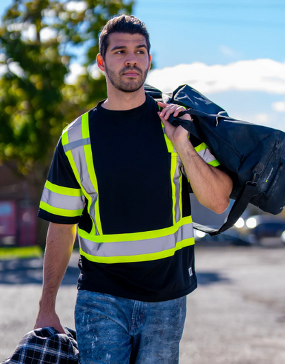 Forcefield Hi Vis Crew Neck Short Sleeve Safety Tee Shirt with Chest Pocket and Arm Bands 022-CBECSP