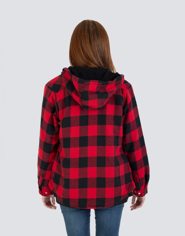 Forcefield Women's Hooded Sherpa-Lined Buffalo Plaid Flannel Shirt jacket 024-WLC38QHSZ