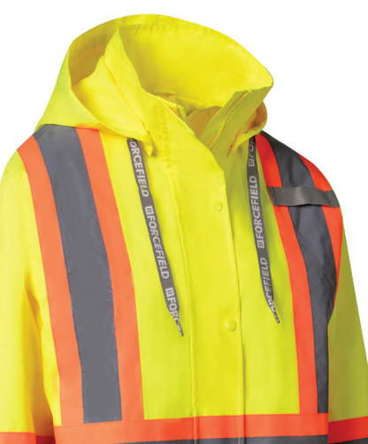 Forcefield Women's Hi Vis Safety Rain Jacket with Snap-Off Hood 023-WHVRJ