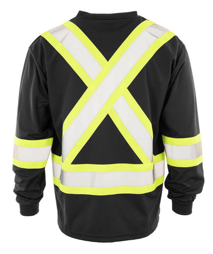 Forcefield Hi Vis V-Neck Long Sleeve Safety Tee with Chest Pocket 022-BEPCSA