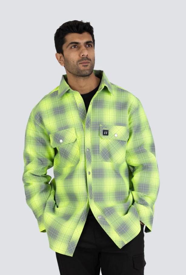 Forcefield Hi Vis Grey Shadow Plaid Unlined Flannel Shirt 024-LC43FS-SPGY