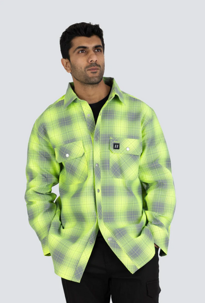 Forcefield Hi Vis Grey Shadow Plaid Unlined Flannel Shirt 024-LC43FS-SPGY