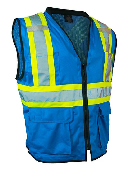 Hi Vis Traffic Safety Vest with Zipper Front, Tricot Polyester, 4 Sizes 022-TV188