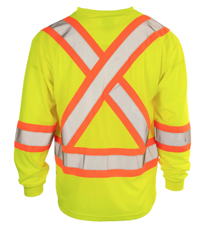 Forcefield Hi Vis V-Neck Long Sleeve Safety Tee with Chest Pocket 022-BEPCSA
