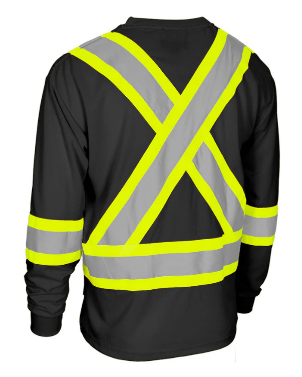 Forcefield Hi Vis Crew Neck Long Sleeve Safety Tee with Chest Pocket 022-CBECSALY