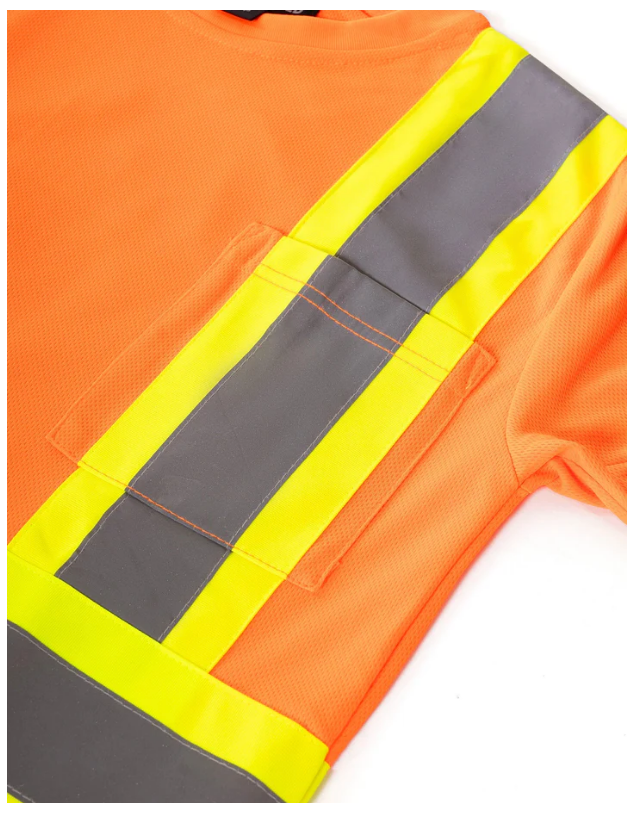Forcefield Women's Hi Vis Crew Neck Long Sleeve Safety Tee Shirt with Chest Pocket 022-WCBECSALS