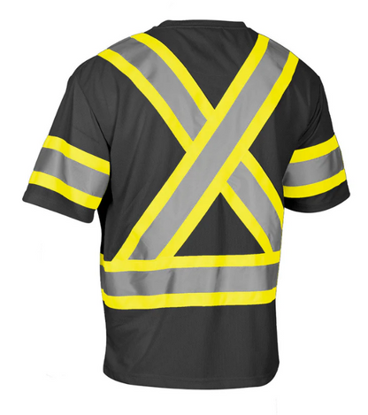 Forcefield Hi Vis Crew Neck Short Sleeve Safety Tee Shirt with Chest Pocket and Arm Bands 022-CBECSP