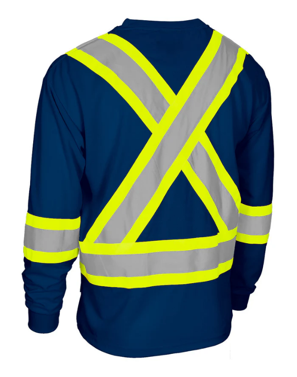Forcefield Hi Vis Crew Neck Long Sleeve Safety Tee with Chest Pocket 022-CBECSALY