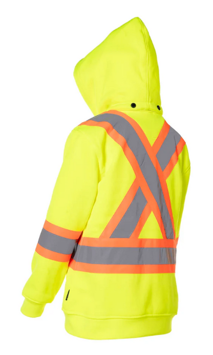 Forcefield Women's Hi Vis Lime Safety Hoodie with Detachable Hood 024-WP844LY