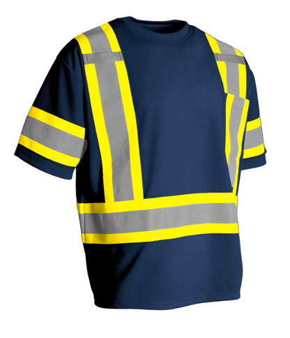 Forcefield Hi Vis Crew Neck Short Sleeve Safety Tee Shirt with Chest Pocket and Arm Bands 022-CBECSP