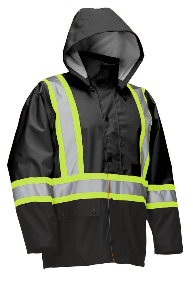 Forcefield Hi Vis Safety Rain Jacket with Snap-Off Hood 023-HVRJ
