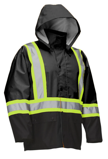 Forcefield Hi Vis Safety Rain Jacket with Snap-Off Hood 023-HVRJ