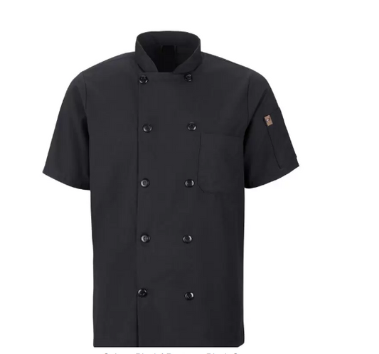 RED KAP® CHEF DESIGNS® SHORT SLEEVE CHEF COAT WITH OILBLOK + MIMIX™. - 046X