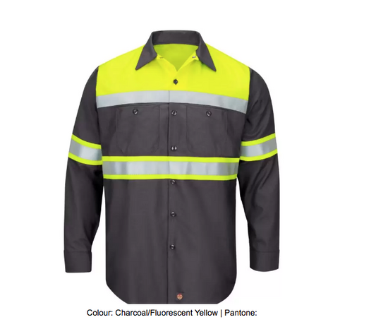 RED KAP® HI-VISIBILITY COLOUR BLOCK LONG SLEEVE RIPSTOP WORK SHIRT – TYPE O, CLASS 1 - SY70