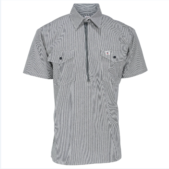 BIG BILL® 183S  Short-Sleeve Hickory Stripe Shirt with Half-Zip - Hickory - 183S