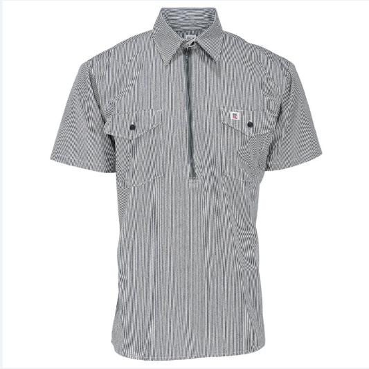 BIG BILL® 183S  Short-Sleeve Hickory Stripe Shirt with Half-Zip - Hickory - 183S
