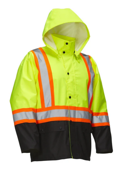 Forcefield Hi Vis Safety Rain Jacket with Snap-Off Hood 023-HVRJ
