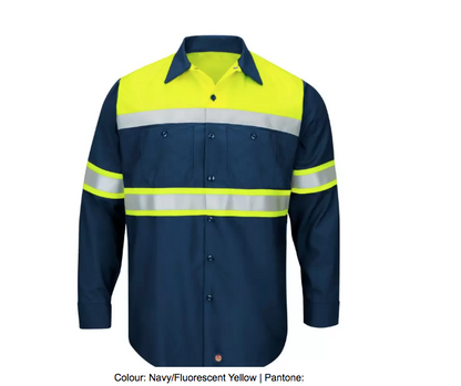 RED KAP® HI-VISIBILITY COLOUR BLOCK LONG SLEEVE RIPSTOP WORK SHIRT – TYPE O, CLASS 1 - SY70