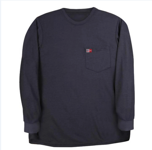 BIG BILL® Lightweight Flame Resistant Long Sleeve Chest Pocket T-shirt - Navy - DW5VT5
