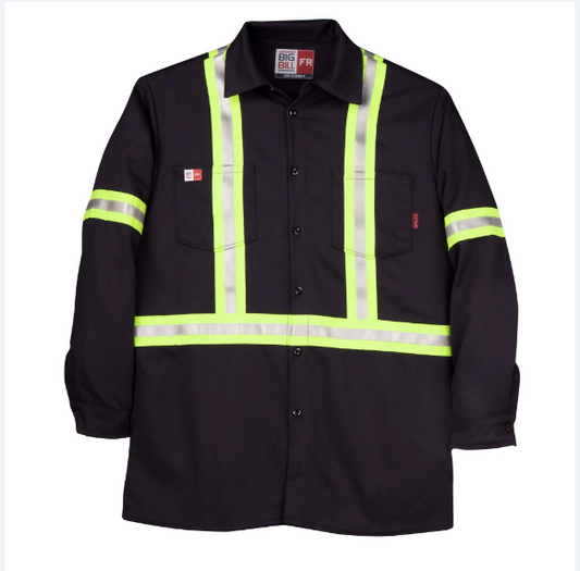 Big Bill® Flame Resistant Industrial Work Shirt with Reflective Tape - Navy - 235US9