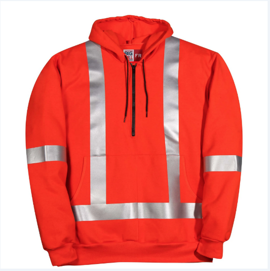 Big Bill® Flame Resistant Wind Resistant Hooded Sweatshirt with Half-Zip and Reflective Material - Orange - RT26WP12