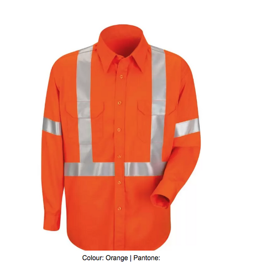 RED KAP® LONG SLEEVE COTTON DRESS SHIRT WITH CSA COMPLAINT REFLECTIVE TRIM - SC1SOR
