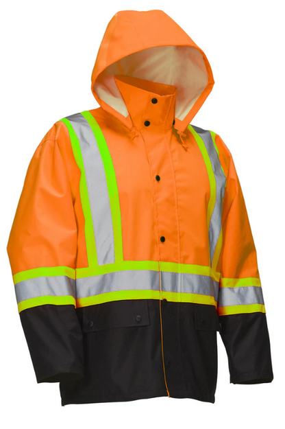 Forcefield Hi Vis Safety Rain Jacket with Snap-Off Hood 023-HVRJ