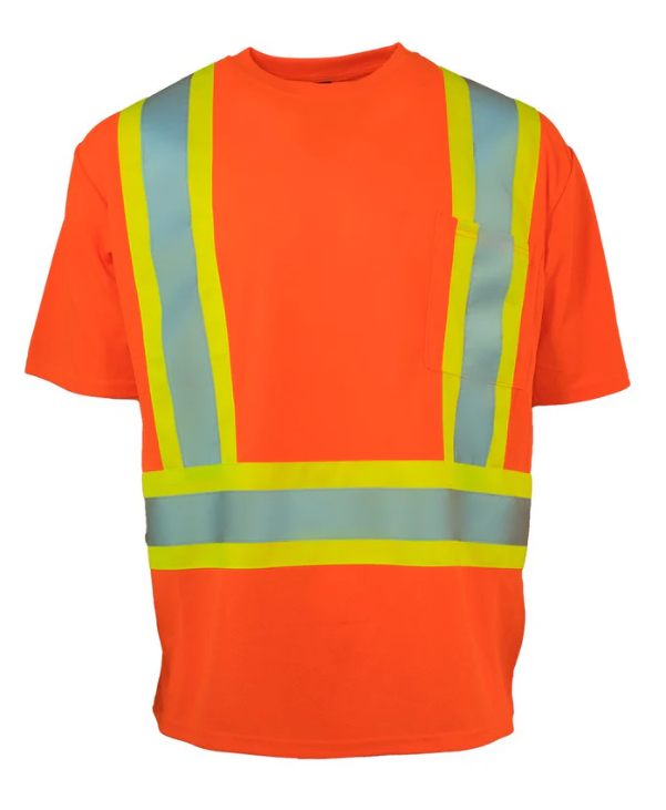 Forcefield Hi Vis Crew Neck Short Sleeve Safety Tee Shirt with Chest Pocket - 022=CBECSA-XL