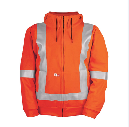 Big Bill® Hi-Vis Flame Resistant Wind Resistant Zip-Front Sweatshirt with Detachable Hood - Orange - RT27WP12