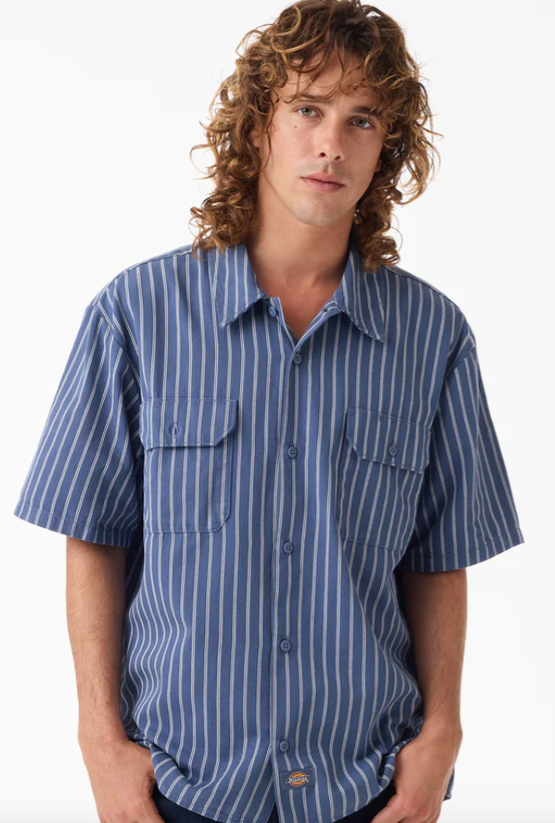 Dickies Worn In Striped Work Shirt