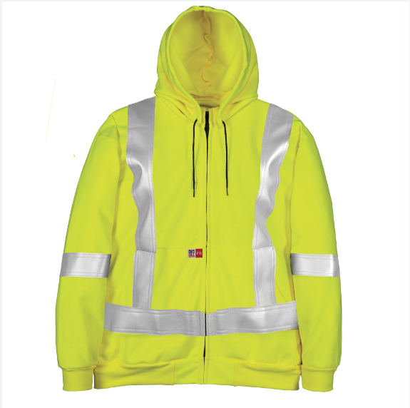 Big Bill® Hi-Vis Flame Resistant Wind Resistant Zip-Front Sweatshirt with Detachable Hood - Yellow - RT27WP11