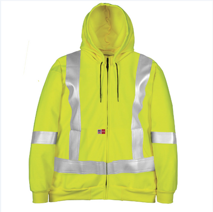 Big Bill® Hi-Vis Flame Resistant Wind Resistant Zip-Front Sweatshirt with Detachable Hood - Yellow - RT27WP11